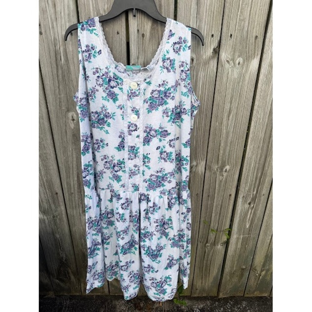 Vintage Cottagecore Center Aisle Dress 20W White Purple Floral Drop Waist Lace
